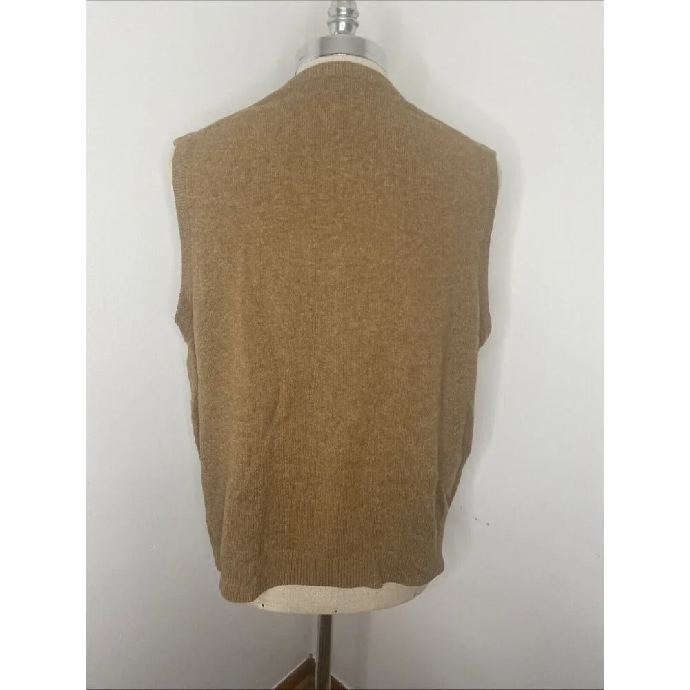 L.L. Bean Wool Sweater Vest Men's Size XL Tan Brown V Neck Pull Over LL Bean